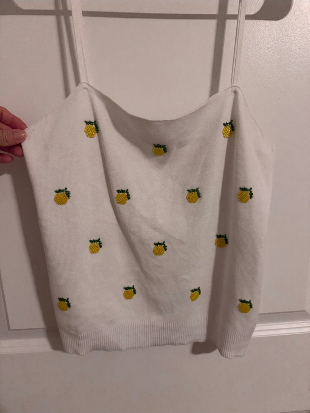White Lemon Embroidered Knit Tank Top - Women